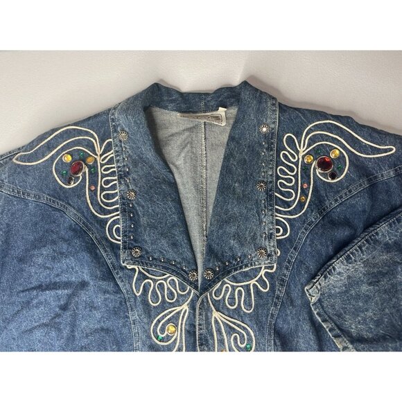 Pado California Batwing Denim Jacket Embellished Distressed Size Medium - Picture 3 of 11